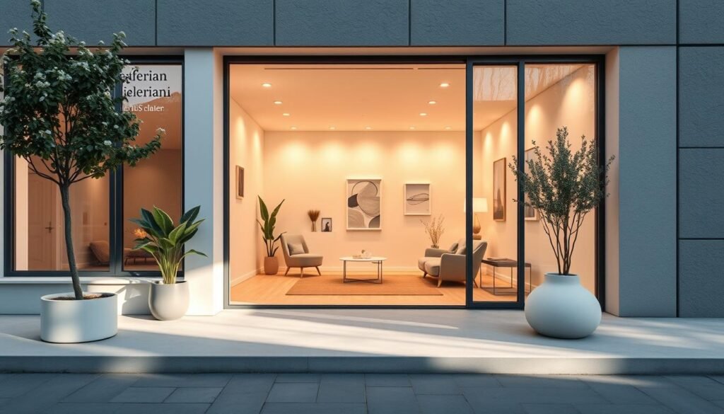 A tranquil, modern therapy center nestled in the heart of Gdańsk, Poland. The exterior features a sleek, minimalist design with large windows allowing natural light to flood the space. A welcoming entryway leads to a warm, inviting reception area with comfortable seating. The therapy rooms are spacious and calming, outfitted with soothing lighting, plush furnishings, and serene artwork on the walls. A minimalist, Scandinavian-inspired aesthetic pervades the entire center, creating an atmosphere of relaxation and introspection. The center specializes in TSR (Trauma Sensory Reprocessing) and Brainspotting therapies, helping clients heal from past traumas in a safe, nurturing environment. A tranquil, modern therapy center nestled in the heart of Gdańsk, Poland. The exterior features a sleek, minimalist design with large windows allowing natural light to flood the space. A welcoming entryway leads to a warm, inviting reception area with comfortable seating. The therapy rooms are spacious and calming, outfitted with soothing lighting, plush furnishings, and serene artwork on the walls. A minimalist, Scandinavian-inspired aesthetic pervades the entire center, creating an atmosphere of relaxation and introspection. The center specializes in TSR (Trauma Sensory Reprocessing) and Brainspotting therapies, helping clients heal from past traumas in a safe, nurturing environment.